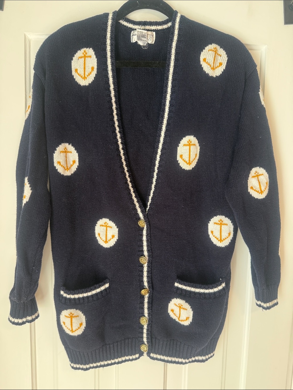 VINTAGE Navy Anchor Knit Cardigan Sweater - Unbranded